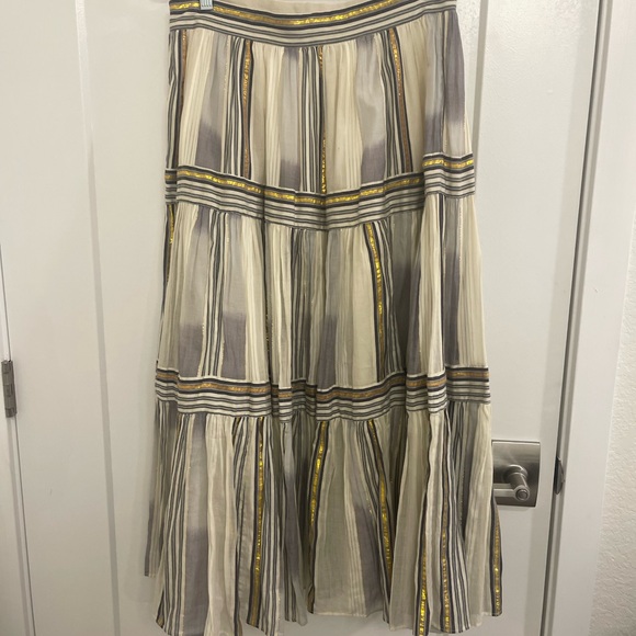 Banana Republic Zephyr Midi Skirt Gauzy Cream Gold Striped Midi Skirt - Picture 6 of 10